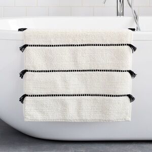 NWT West Elm Tassel Stripe Bath Mat white/Black 100% Handwoven Cotton 24”Wx47”L